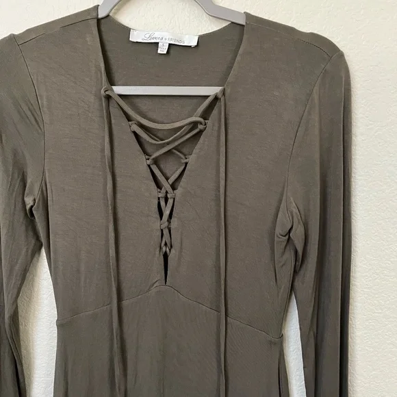LOVERS + FRIENDS | Union Long Sleeve Lace Up Dress in Moss Green | Size Small - Picture 3 of 9
